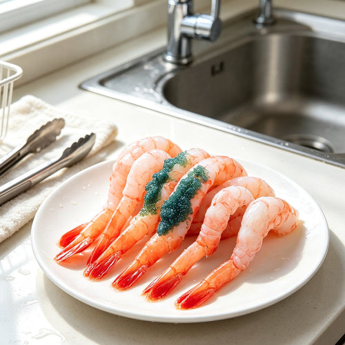 Cooked sweet shrimp on a plate