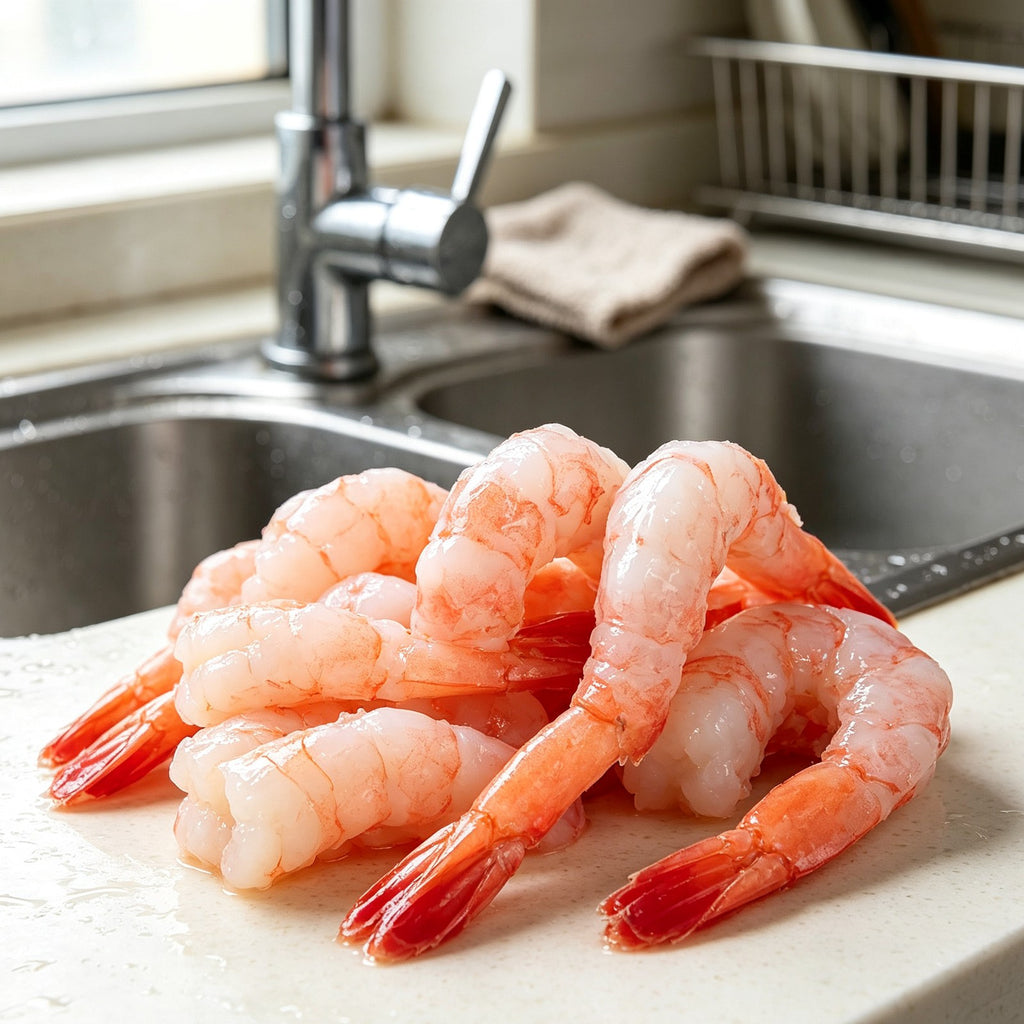 Cooked sweet shrimp, shell on