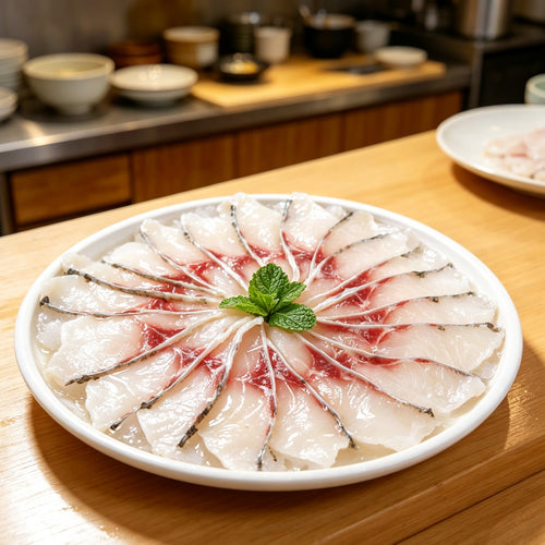 Carp slices fanned with mint