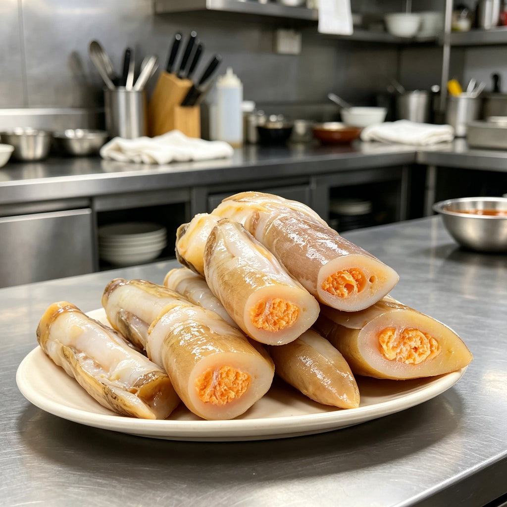 Razor clam meat with coral roe