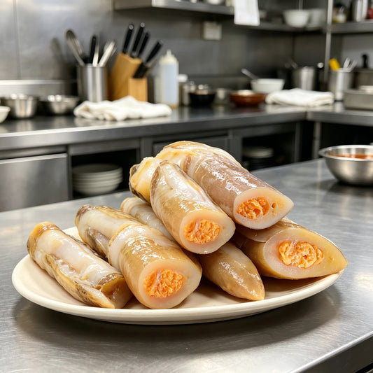 Razor clam meat with coral roe