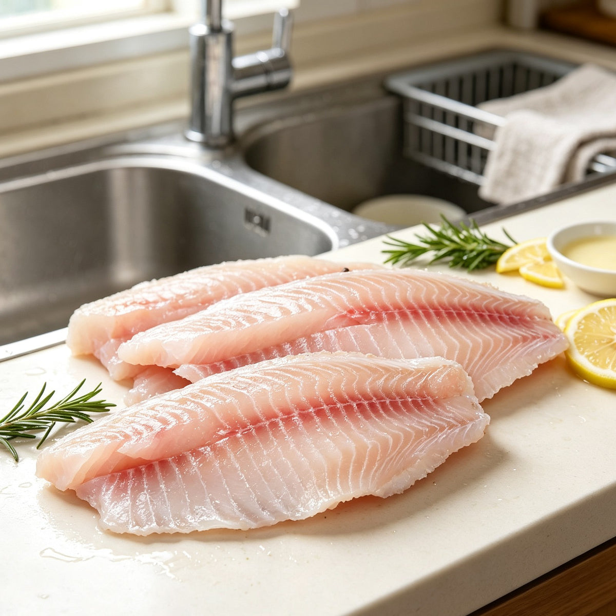Sea bream fillets with lemon and rosemary